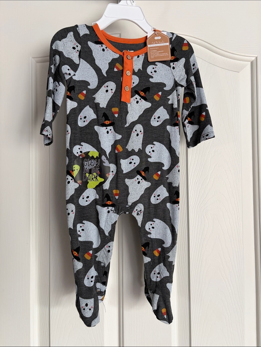 Mud Pie Gray Ghost Glow-in-the-Dark Footie with Orange Trim
